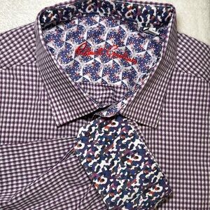 Robert Graham Shirt Mens XL Long Sleeve Button Up Plaid Flip‎ Cuff Purple